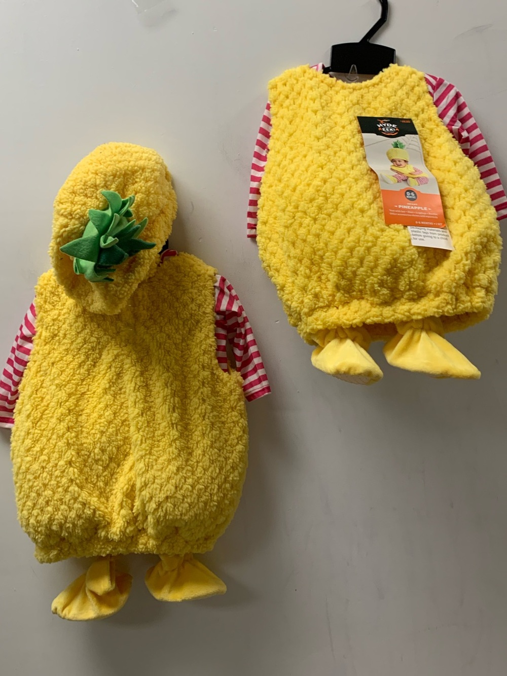 Twins Infant Kids 0-6 Months NWT Yellow Pineapple Plush Costume Striped Shirt